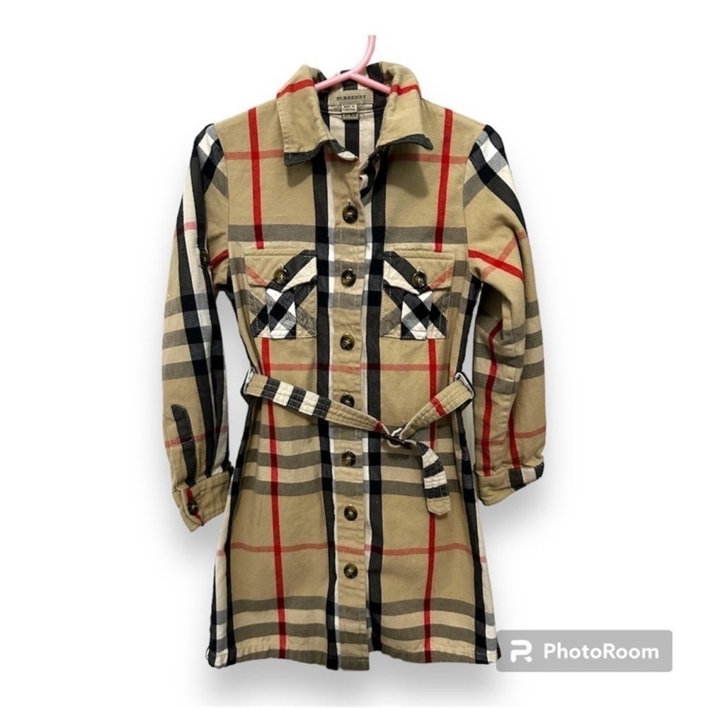 Authentic Burberry girls size 6 dress nova check long sleeve belted button down
